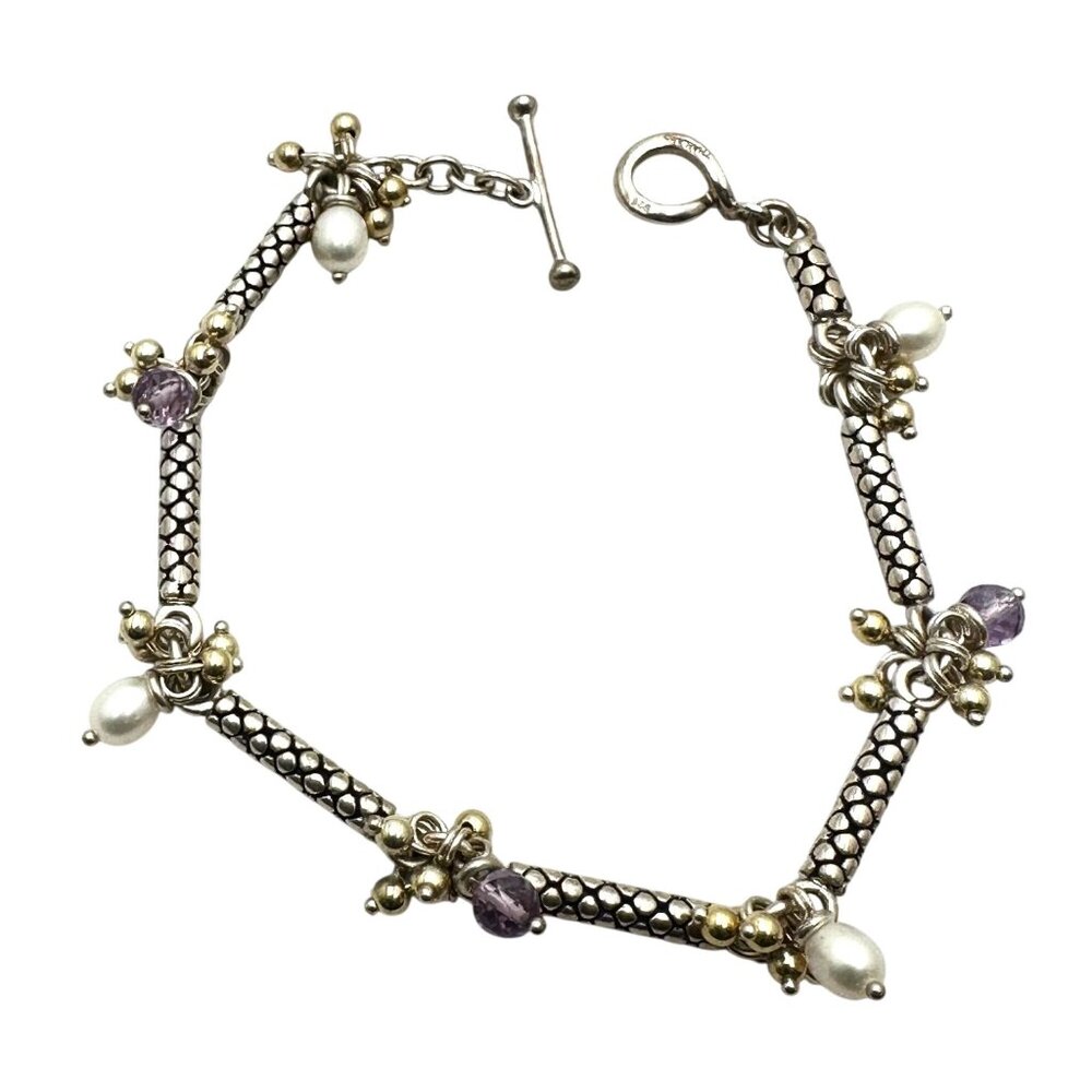 Designer Michael Dawkins Sterling Silver Amethyst Pearl Bracelet 8 Inch 19 Grams